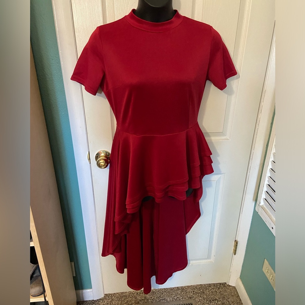Red hot crimson asymmetrical hi-lo peplum party top size 12
